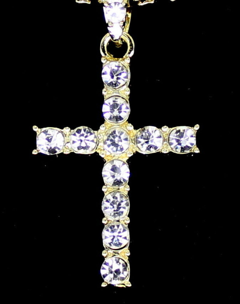 Iced CZ Cross Pendant Medallion Tennis Necklace Set 14K Gold Plated Hip Hop