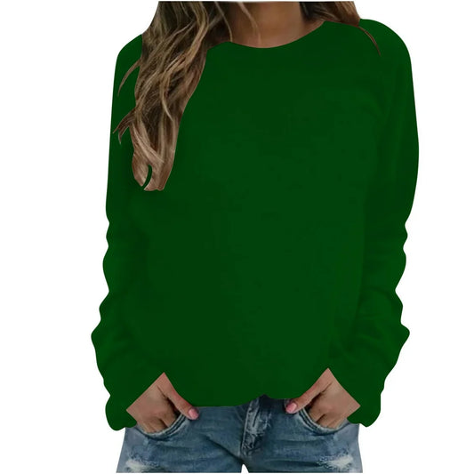 Womens Casual Long Sleeve Sweatshirt Crew Neck Cute Pullover Solid Color Loose Fit Tops on Clearance