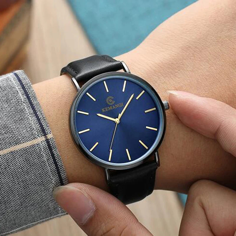 Ultra Thin Watches Men Fashion Men Watches Slim Watch Quartz Blue Glass Men'S Watches Leather Relogio Masculino Erkek Kol Saati
