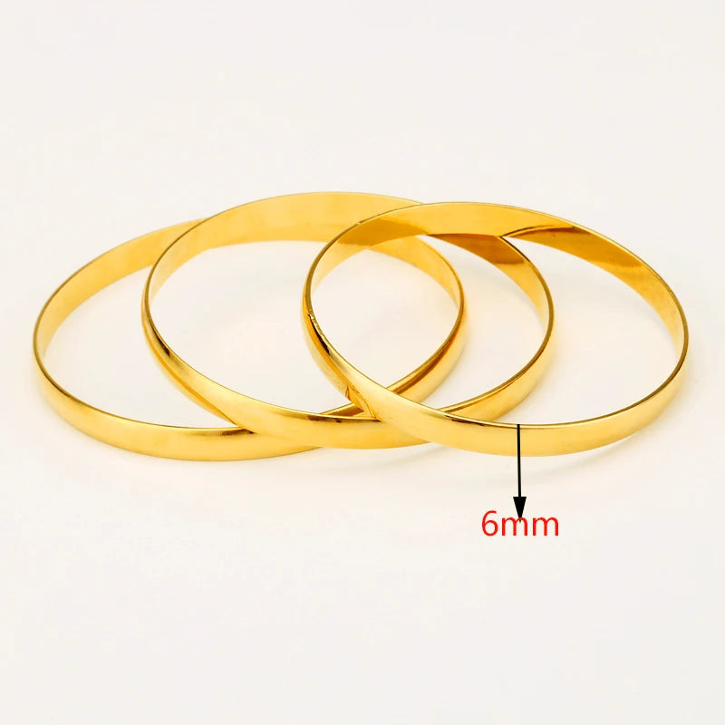 6MM Gold Color Copper round Bangle Simple Style Bangles for Women Fashion Jewelry Wholesale Men Gift Bracelets Bangles