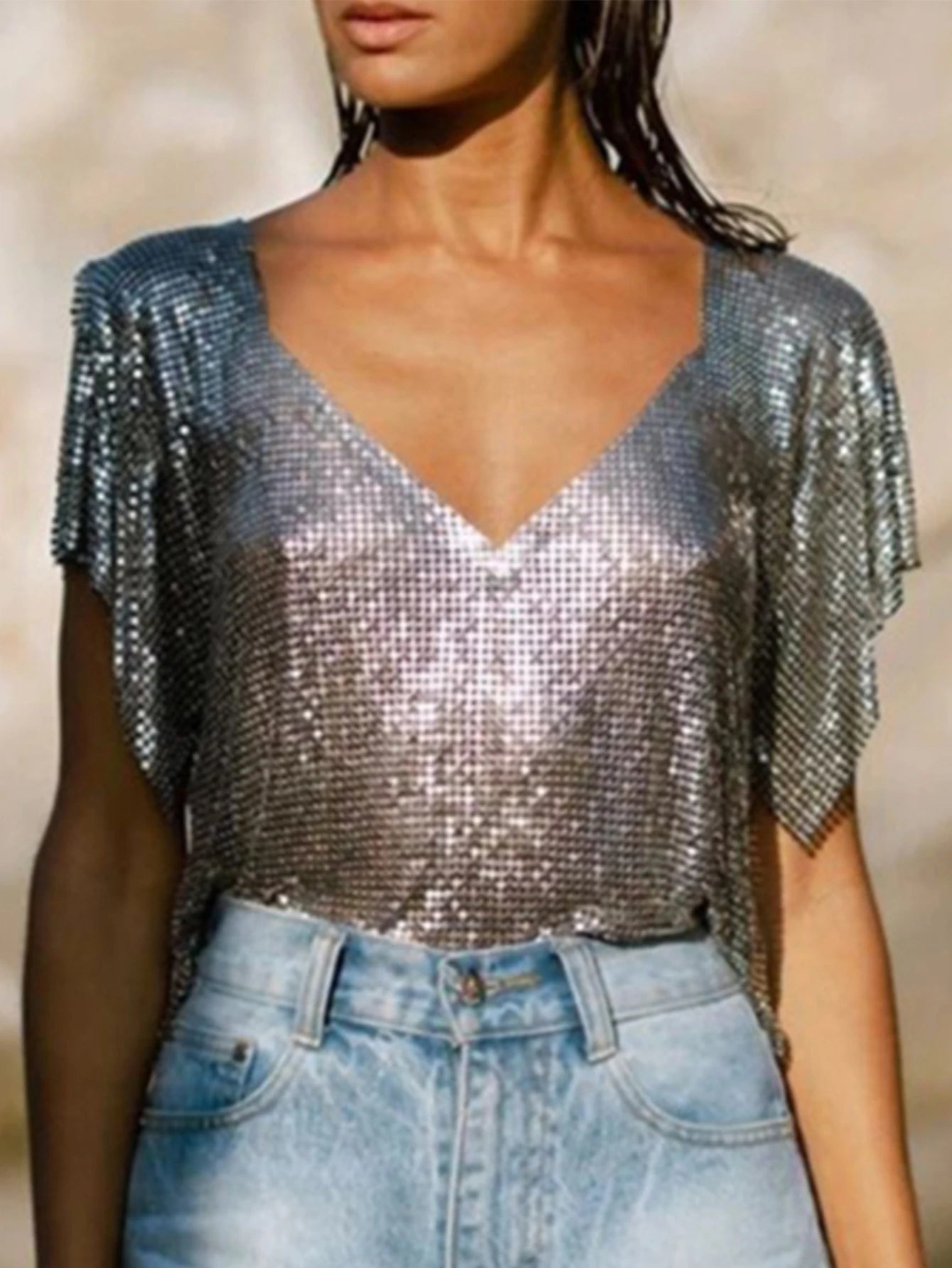 Sexy Metal Summer Sequin Crop Top Women 2023 Night Club Party Woman Halter Tank Top Y2K Clothes Topy Shirt Bralette Womens Tops