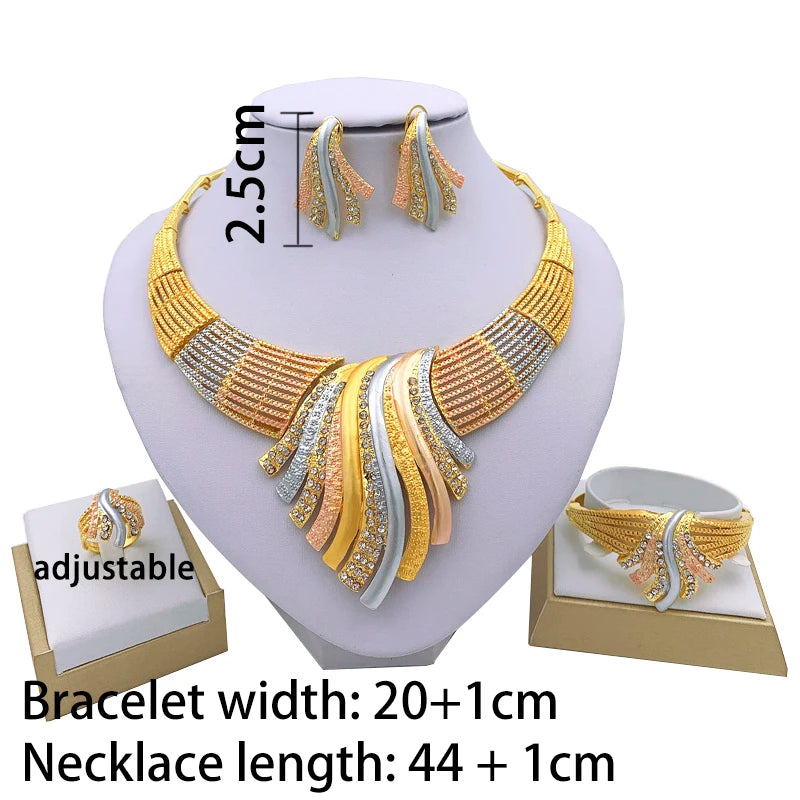African Jewelry Dubai 24K Gold Jewelry Sets Bridal Wedding Big Crystal Choker Necklace Bracelet Earrings for Woman